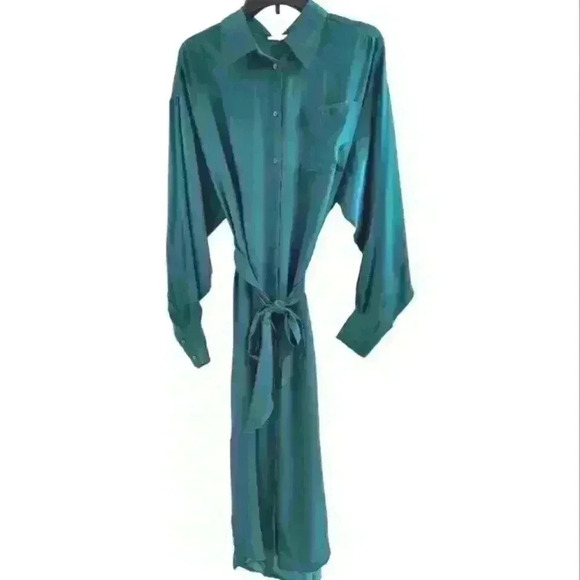 Gold Hawk Green Silk LA Loose Shirt One Pocket Convertible Dress Black Small. - Picture 3 of 9